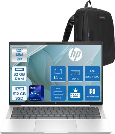 Hp Elitebook x G1I Next Gen Aı Intel® Core™ Ultra 7 258V  32GB Ddr5 512GB SSD 14" Intel® Arc™ Grafik 2.5k (2560 x 1600), Ips, 120 Hz 400 Nits, Freedos Taşınabilir Bilgisayar  D30NVETF12+ZETTAÇANTA