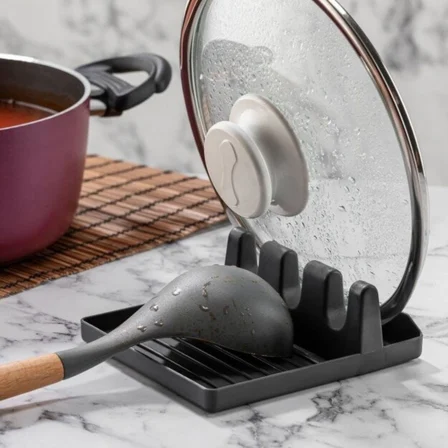 ® Tencere Kapak Tutuculu Kaşıklıklı Tencere Kapağı Standı Pratik Kaşık Kepçe Altlığı Düzenleyici Organizer