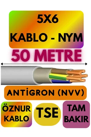 Öznur 5X6 Antigron NYM Kablo, 50 Metre, Gri
