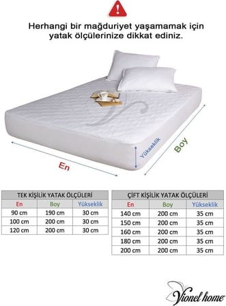 %100 Pamuklu Kapitone Sıvı Geçirmez Yatak Koruyucu Alez Fitted Full Kenar 160x200 cm