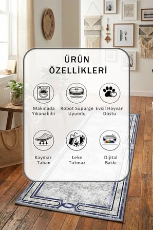 Ehl 188 Aykadife Alaz Mavi Salon Mutfak Yatak Odası Dijital Baskı Yolluk Halı