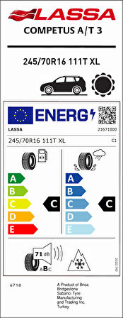 Lassa 245/70R16 111T Xl Competus A/T 3 C-C-71 4 Mevsim Suv Lastiği (Üretim Yılı: 2025)