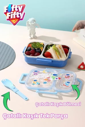 600 ML Sızdırmaz İki Bölme Paslanmaz Çelik Lunch Box Yeni Nesil Sefer Tası Çatallı Kaşık ff7163