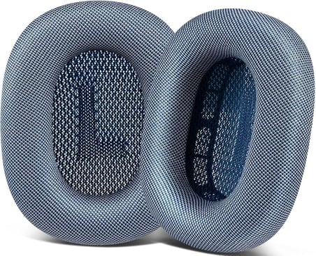 AirPods Max Kulaklık için Kulak Yastıkları - Silikon Katmanlı, Mıknatıslı, Hafızalı Köpüklü ve Gürültü İzolasyonlu Geliştirilmiş Fileli Yedek Kulaklık Yastıkları (Mavi)