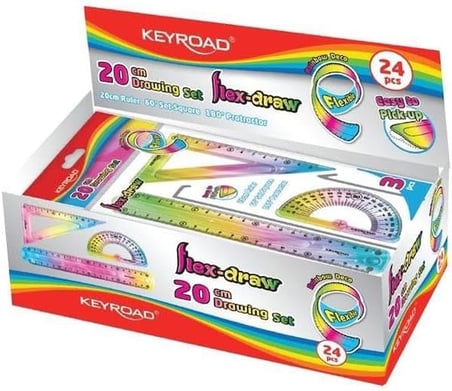 Cetvel Takımı Kırılmaz Esnek Silikonlu Kırılmaz 3'Lü Gökkuşağı 20 Cm 1 Paket Cetvel Seti