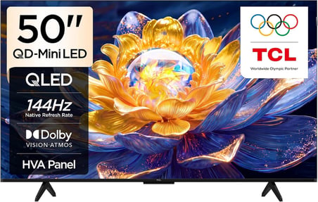 TCL 50 inç Akıllı TV 50Q6C 4K QD-Mini LED Renkli Quantum Crystal HDR10+ Oyun Google TV, 144Hz Doğal Yenileme Hızı, Dolby Atmos, DTS Virtual:X, Yapay Zekâ Modu,Game Master