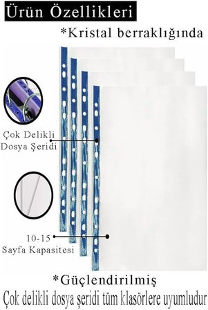 Poşet Dosya A4 Kristal 50 Adet Kalın Poşet Dosya Föy Mavi Şeritli 100 Mikron Şeffaf Belge Arşivleme Büro Ofis Okul