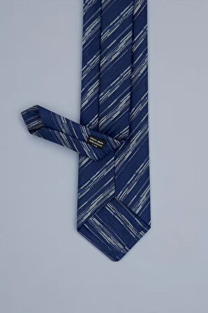 Çizgili Lacivert Kravat & Mendil