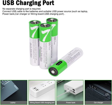 USB AAA Lityum iyon Şarj Edilebilir Pil, 1.5V 750mWh Şarj Edilebilir AAA Pil, 1 H Hızlı Şarj, C Tipi Bağlantı Noktası Kablosu ile 1200 Döngü, Sabit Çıkış, 8'li Paket