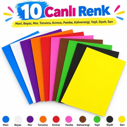 30 Adet A4 Renkli Elişi Kağıdı – 10 Farklı Canlı Renk, Her Renkten 3 Adet – 21 x 29,7 cm 80 gr – Kesme, Katlama, Hobi, Okul ve Sanat Etkinlikleri İçin