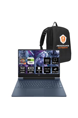 Victus 15 R5 8645HS 8GB RAM 512GB SSD RTX4060/8GB 144Hz 15.6'' FHD W11P Gaming Laptop & ÇANTA