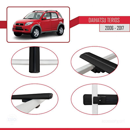 Daihatsu Terios 2 (J200) 2006-2017 Arası ile Uyumlu BASIC Model Ara Atkı Tavan Barı Siyah 3 Adet