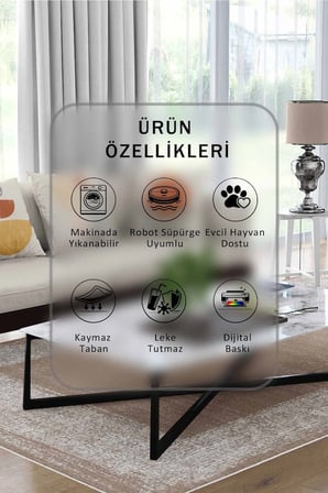 Yıkanabilir Kaymaz Taban Dijital Baskılı Halı ve Yolluk – Leke Tutmaz Salon & Mutfak Halısı