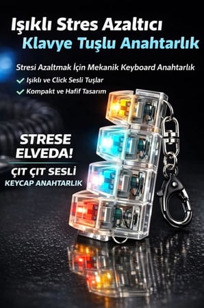 SYNEE Işıklı Mekanik Klavye Tuşlu Anahtarlık, Stres Azaltıcı Click Sesli, Şeffaf Tasarım, Çok Renkli LED, Fidget Oyuncağı