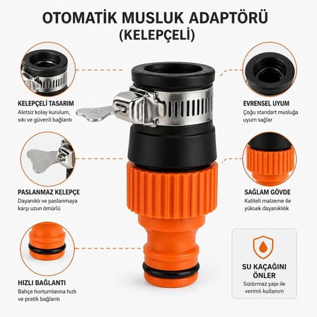 Orret Home Musluk Ucu Hortum Aparatı Kelepçeli Musluk Adaptörü Evrensel Uyumlu Hızlı Bağlantı Bahçe Hortum Bağlantı Aparatı Sızdırmaz Musluk Başlığı