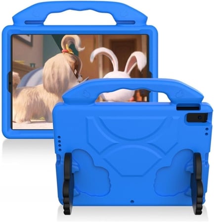 iPad 10.2 ile Uyumlu 8. Nesil ve 9. Nesil Tablet Kılıfı, Tutmalı Standlı, Yumuşak Silikon, Çocuk Kılıf, Mavi