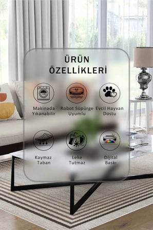 Yıkanabilir Kaymaz Taban Dijital Baskılı Halı ve Yolluk – Leke Tutmaz Salon & Mutfak Halısı