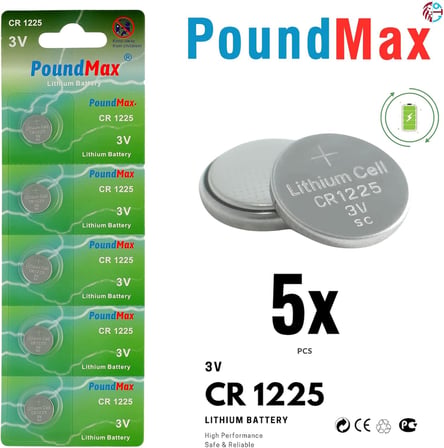 PoundMax 1225 CR1225 DL1225 3 V lityum düğmeli piller (5'li paket)