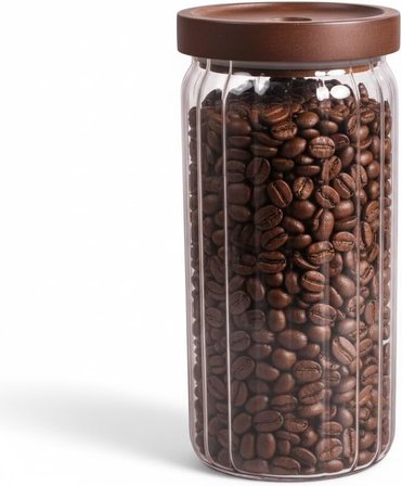 Akasya Kapaklı Çizgili Cam Kavanoz (1000ml /1 Litre) | Hava Geçirmez, Modern Fitilli Tasarım Gıda Saklama Kabı | Kahve, Çay, Kuruyemiş ve Bakliyat Kavanozu (9x20cm)