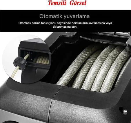 Makaralı 25 Metre Duvara Monteli 180° Döner Hortum Seti Bahçe Su Hortumu 1/2 Sulama Araç Yıkama