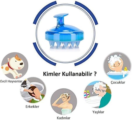 - LOM1033 Saç Derisi Masaj Şampuan Fırçası, Yetişkin, Çocuk ve Evcil Hayvan İçin Yumuşak Silikon Dişli Duş Şampuan Fırçası (Mavi)