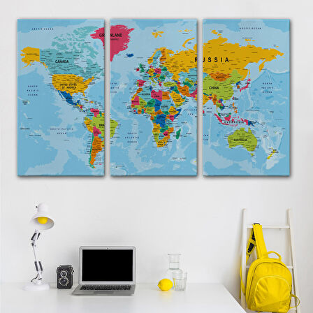 Harita Sepeti Dünya Haritası Kanvas Tablo Çok Ayrıntılı Dekoratif ve Okyanuslu 2171