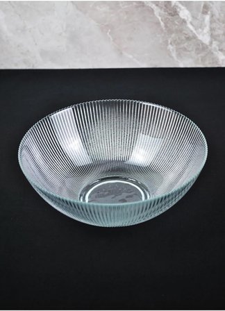Modern Çizgi Desenli Cam Salata Kasesi Meyve Sunumluk Kase Orta Boy 21 Cm
