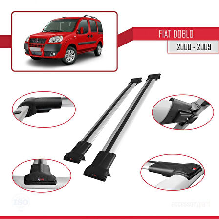 Fiat Doblo 2000-2009 Arası ile Uyumlu FLY Model Ara Atkı Tavan Barı Gri 2 Adet