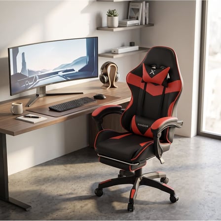 XANDOR XG300 Oyuncu Koltuğu Ayak Dayamalı Gaming Koltuk Çift Renk Deri 135° Yatabilen Boyun Bel Yastıklı Bilgisayar Sandalyesi - Kırmızı