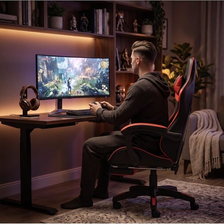 XANDOR XG300 Oyuncu Koltuğu Ayak Dayamalı Gaming Koltuk Çift Renk Deri 135° Yatabilen Boyun Bel Yastıklı Bilgisayar Sandalyesi - Kırmızı