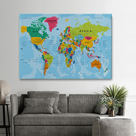 Harita Sepeti Dünya Haritası Kanvas Tablo Çok Ayrıntılı Dekoratif ve Okyanuslu 2173