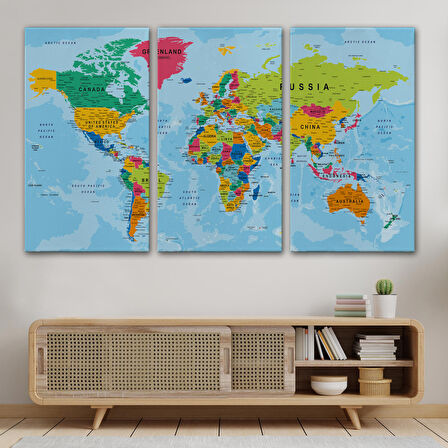 Harita Sepeti Dünya Haritası Kanvas Tablo Çok Ayrıntılı Dekoratif ve Okyanuslu 2173