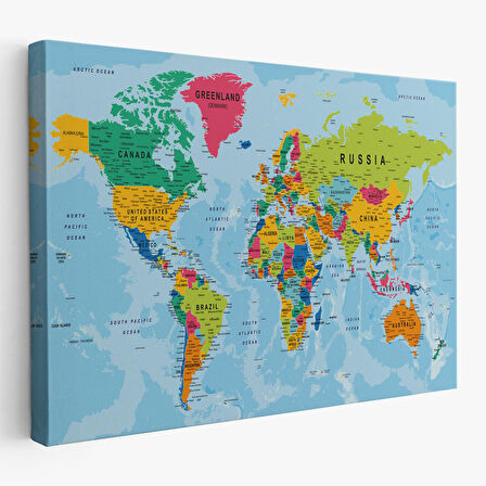 Harita Sepeti Dünya Haritası Kanvas Tablo Çok Ayrıntılı Dekoratif ve Okyanuslu 2173