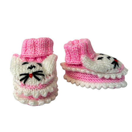 Uretti - Çiğdem 1390 1206 El Örgüsü Tavşan Desenli Pembe Bebek Patik / 12 - 24 Ay