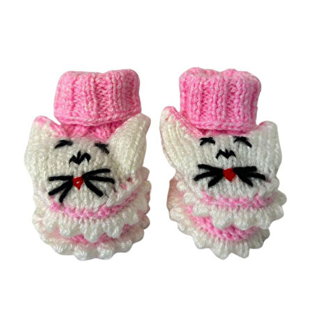 Uretti - Çiğdem 1390 1206 El Örgüsü Tavşan Desenli Pembe Bebek Patik / 12 - 24 Ay