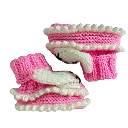 Uretti - Çiğdem 1390 1206 El Örgüsü Tavşan Desenli Pembe Bebek Patik / 12 - 24 Ay