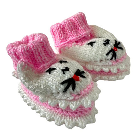 Uretti - Çiğdem 1390 1206 El Örgüsü Tavşan Desenli Pembe Bebek Patik / 12 - 24 Ay