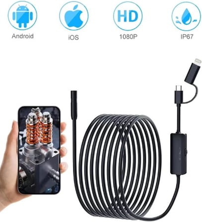 5 Metre Endoskop Yılan Video Kamera Ios ve android Uyumlu Led'li 8 mm Sert Kablo 2mp