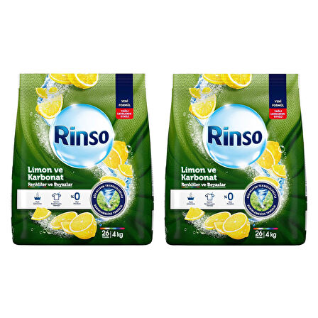 Rinso Limon ve Karbonat 4 kg Renkiler ve Beyazlar Toz Deterjan x 2 Adet