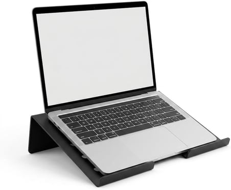 Deconox Metal Laptop Standı, Siyah Dizüstü Bilgisayar Yükseltici Stand, 38x26 cm Havalandırma Delikli Ergonomik Açılı Notebook Standı, Özel Boyalı Masaüstü Laptop Yükseltici