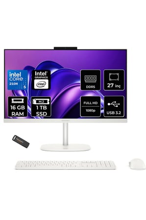 OmniStudio 27 Core 5 210H 16GB RAM 1TB SSD 27" FHD FreeDos Beyaz All in One Bilgisayar
