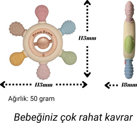 Boncuklu Silikon Bebek Diş Kaşıyıcı Hafif ve Rahat Kavranır