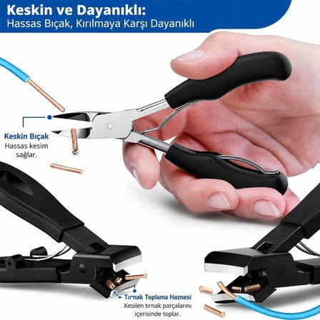Profesyonel Batık Tırnak Makası Seti 5 Parça | Kalın Tırnak Kesici, Tırnak Eğesi, Temizleme Aparatı ve Cımbızlı Pedikür Seti