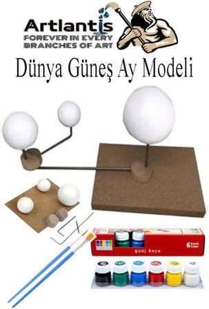 Güneş Dünya Ay Modeli 1 Paket 6 Renk Guaj Boya Fırça Gezegen Maketi Deney Seti Güneş Sistemi Modeli Okul Ders Deney Seti Kendin Yap