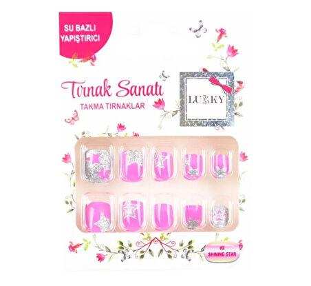 Lukky Kedi Baskılı Yapışkanlı Takma Tırnak Seti