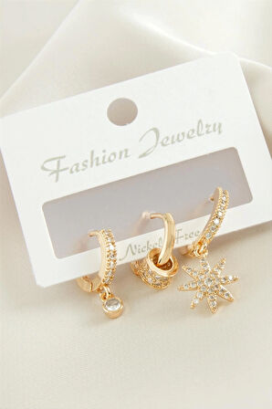 3 Adet Nazar Zirkon Taşlı Küpe