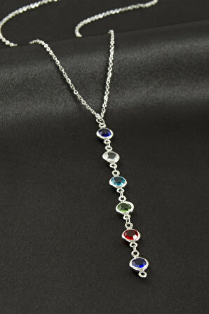 Kristal Taşlı Çelik Kolye