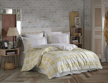 Hobby Çift Kişilik Poplin Nevresim Denim Sarı