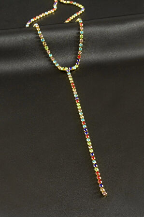 Şerit Taşlı Çelik Y Kolye 2 mm