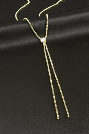 Şerit Taşlı Çelik Y Kolye 2 mm